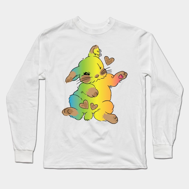 cute colorful bunny butt, kawaii funny bunny Long Sleeve T-Shirt by lazykitty